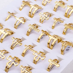 36Pcs/Lot Wholesale Stainless Steel Ring For Hollow Cross Jewelry Charms Finger Decoration Gift