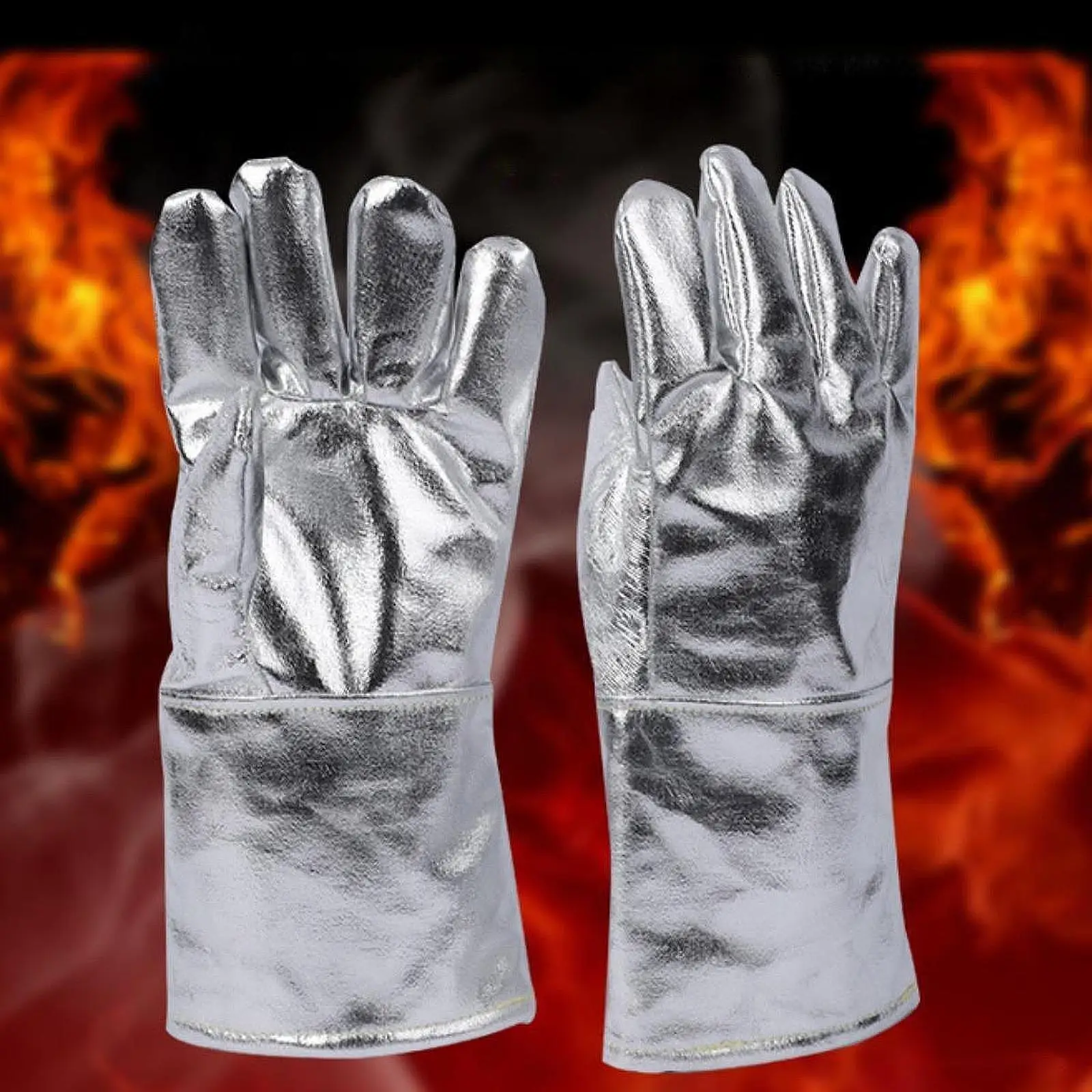 Portable Outdoor Work Gloves Aluminum Foil Heat Shield Flame Retardant Five Finger Design for Welding Smelting and Foundry Tasks