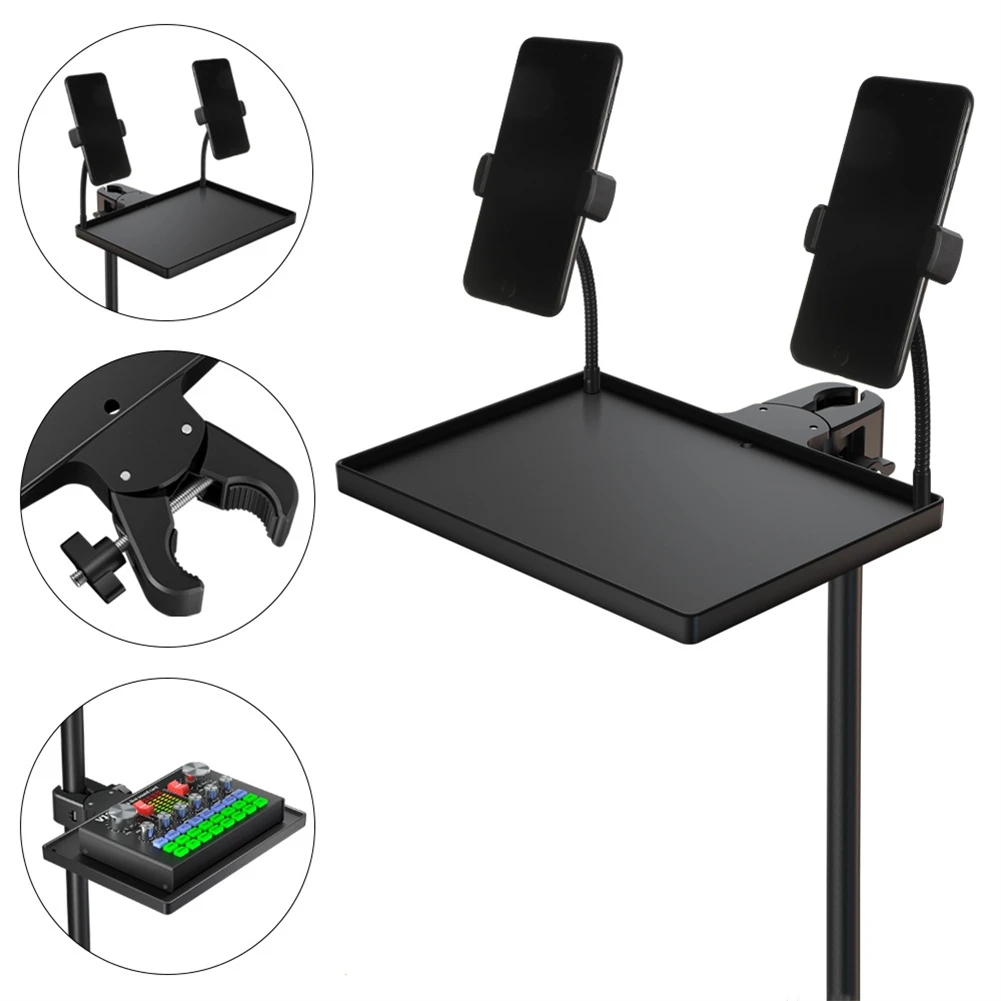 Sound Card Tray With Mobile Ph Clip For Microph Stand Live Tripod Bracket