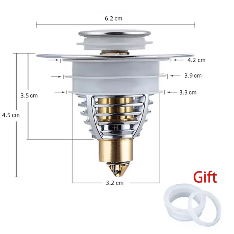 Universal Rebound Drain Plug Filter Basin Pop-up Chrome Sink Filter with Hair Catcher Bathroom Sink Drain Stopper Easy Push Type