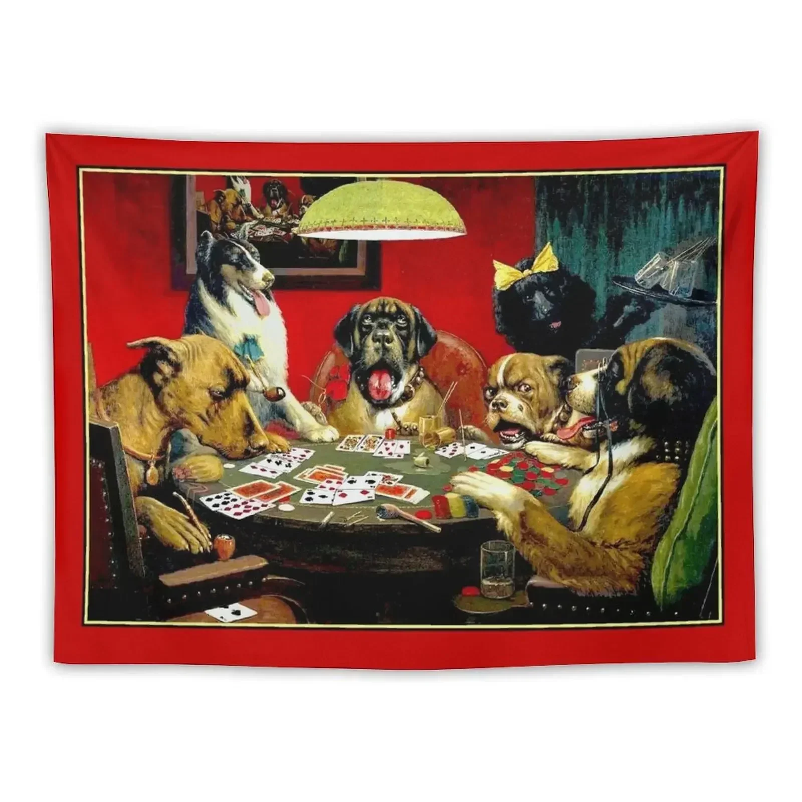 DOGS PLAYING POKER : Vintage C M Coolidge Print Tapestry Custom Bathroom Decor Bedroom Decor Tapestry