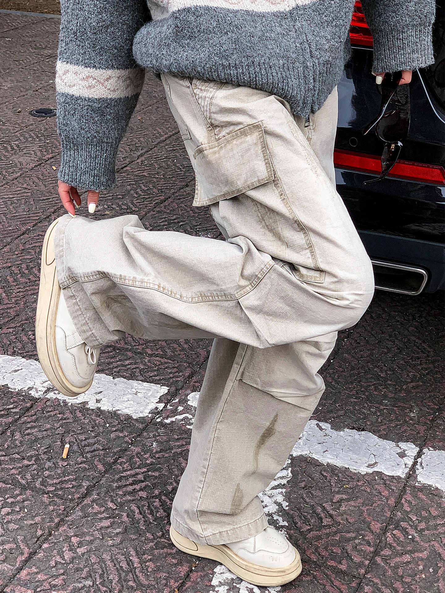 

Американские рабочие брюки American Sle: Новые женские повседневные брюки с высокой талией, свободного кроя, с эффектом потертости, с множеством карманов, прямые штанины, весна-осень