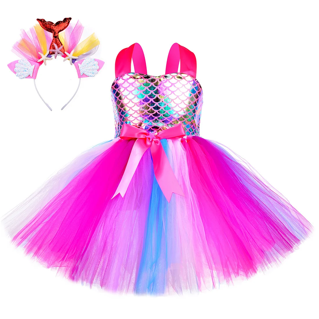Kids Little Mermaid Princess Tutu Dress Costume Set Halloween Birthday Party Outfit for Girls Children's Mermaid Clothes