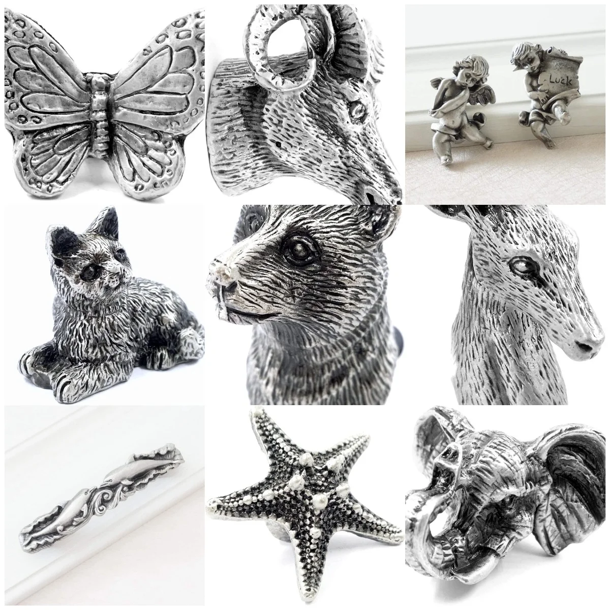 Fish Starfish Knob Dresser Knob Drawer Knobs Pulls Handle Kitchen Cabinet Door Knobs Antique Silver Black Pewter Animal