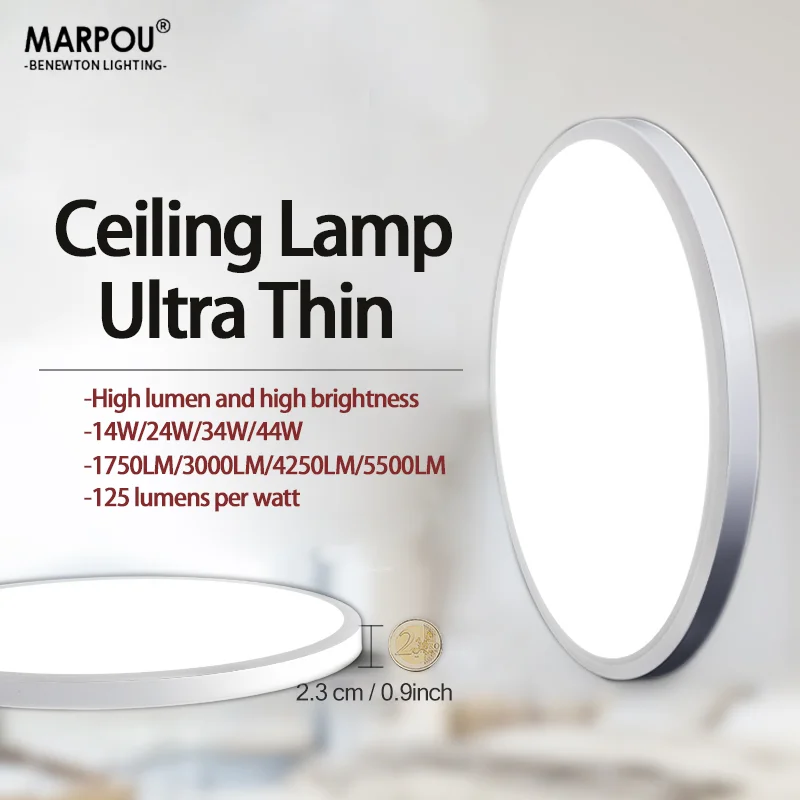 Ultra Thin Ceiling Light 125LM/W High Lumen High Brightness 14W 24W 34W 44W 110V 220V Push Button Dimming Indoor Decor Luster