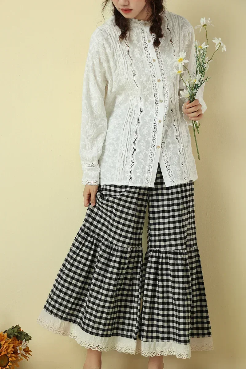 موري فتاة القطن العيينة التطريز الدانتيل مستقيم فضفاض كم طويل قميص خمر الإدواردي الفيكتوري لوليتا البخار فاسق قميص