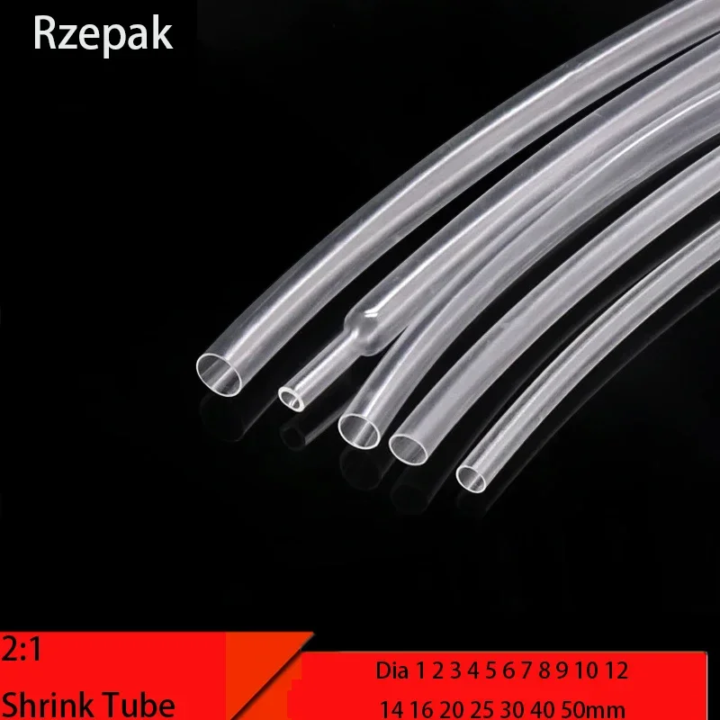 1 Meter Clear Dia 1 2 3 4 5 6 7 8 9 10 12 14 16 20 25 30 40 50 mm Heat Shrink Tube 2:1 Polyolefin Thermal Cable Sleeve Insulated