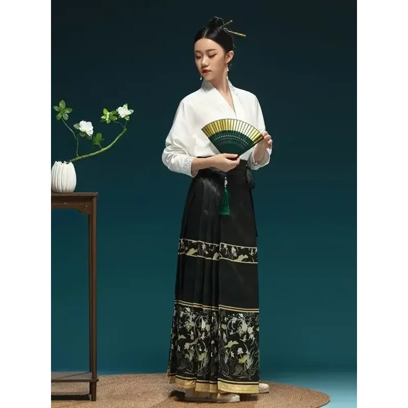

Disfraz Cosplay estilo chino para mujer, conjunto 2 piezas, falda morna con cara caballo Hanfu, manga larga, ropa