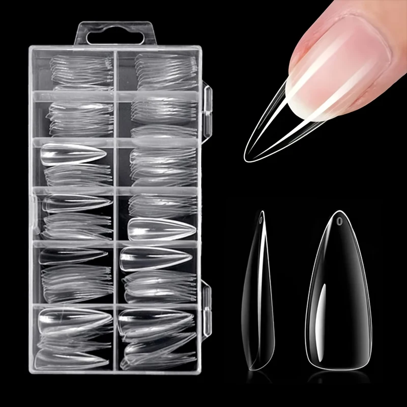 مجموعة ملصقات أظافر شفافة مكونة من 120 قطعة، تتضمن 12 مقاسًا مثل أظافر صناعية مربعة، بيضاوية، مدببة، لوز، نعش، إلخ، أظافر صناعية من الأكريليك بغطاء كامل #4
