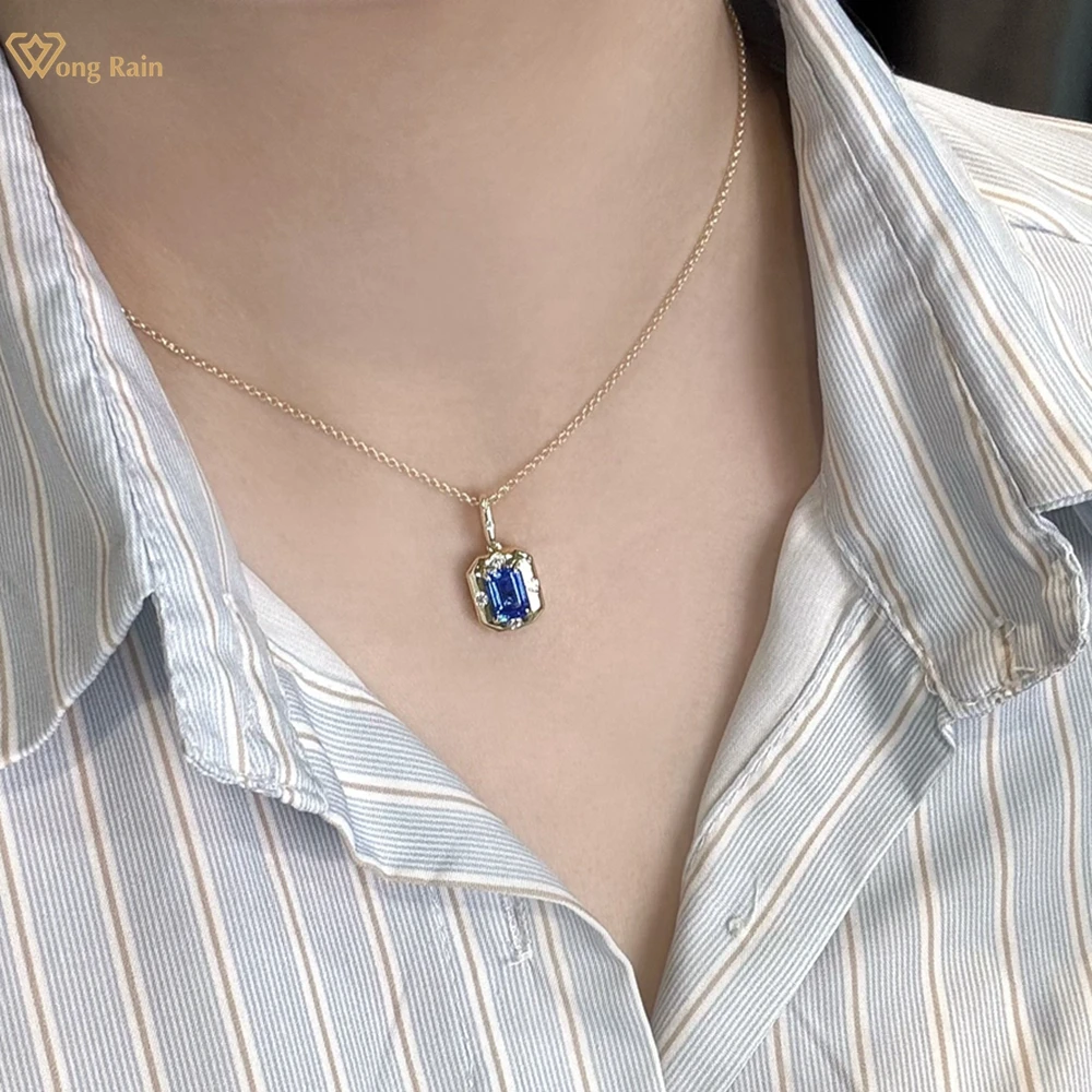 

Wong Rain Винтаж Стерлингового Серебра 925 Изумрудная Огранка 6*8 мм 2CT Сапфир Высокоуглеродистый Алмазный Драгоценный Камень Ожерелье Изысканные Ювелирные Изделия