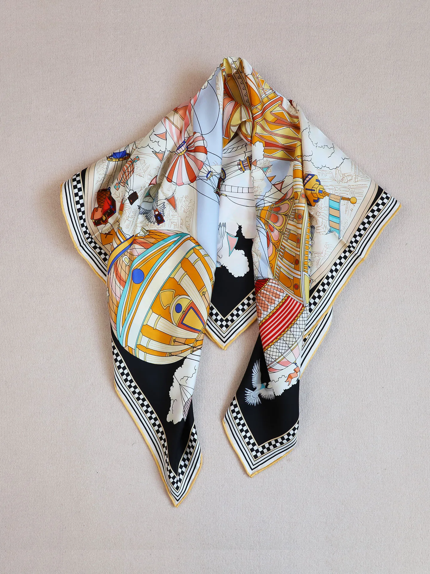 Echarpe-en-soie-8-momme-motif-serge-elegant-theme-voyage-montgolfiere-grande-taille-90-accessoire-de-mode-polyvalent