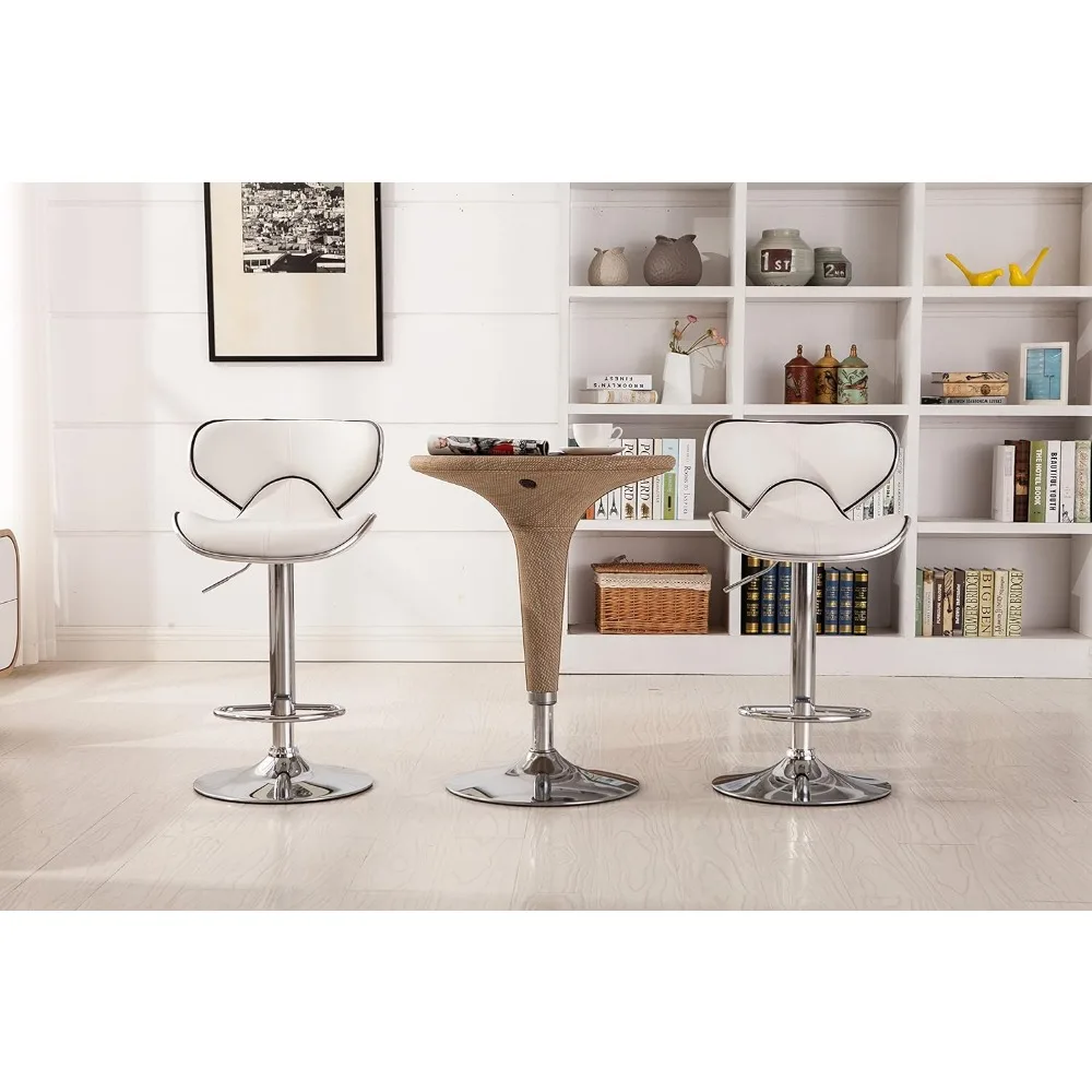 Bar Chairs, Cushioned Leatherette Upholstery Airlift Adjustable Swivel Barstool with Chrome Base, Set of 2, Bar Chairs