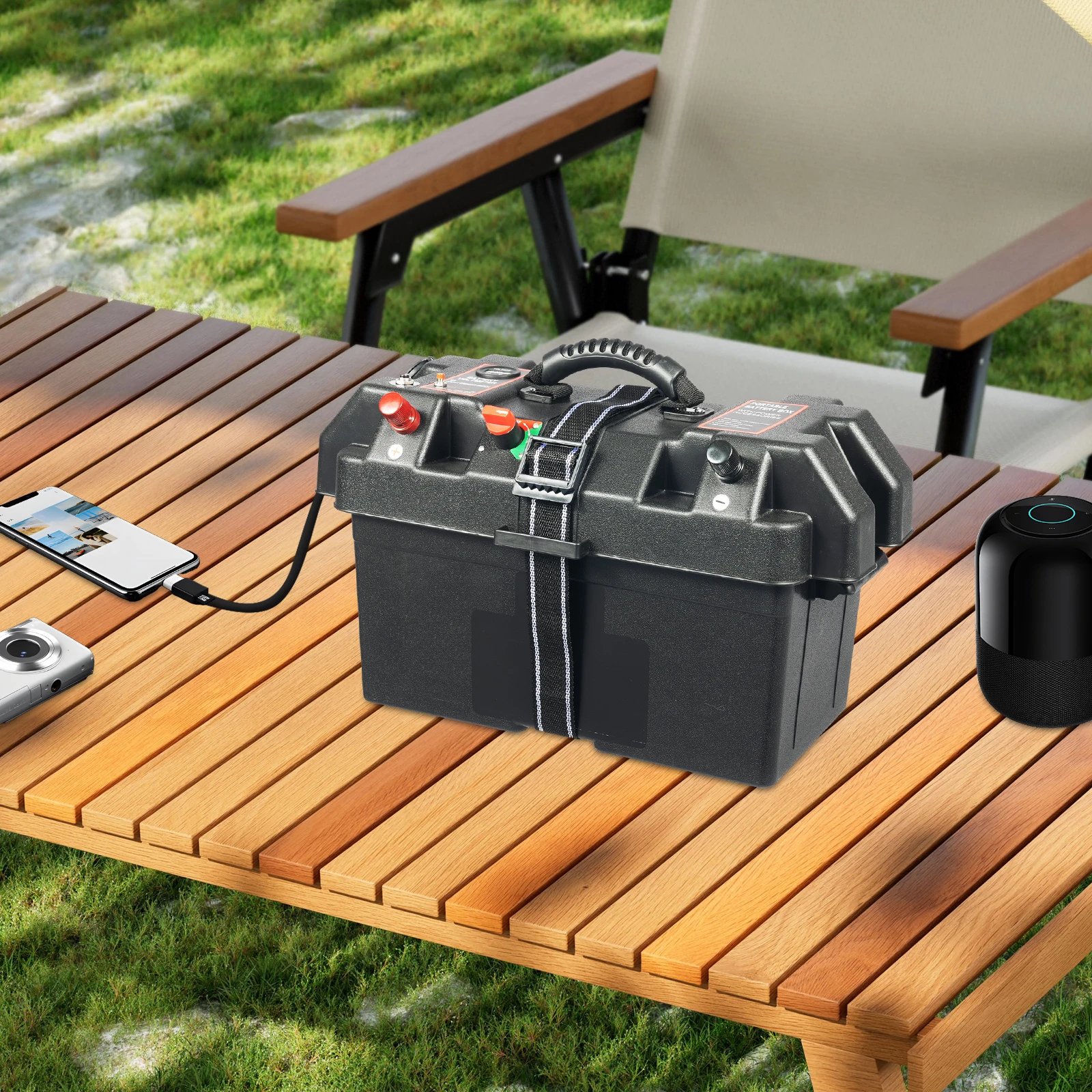 Motor Smart Batteriebox Dual USB, Multifunktionale Batteriebox mit Schnellanschluss & LED-Spannungsanzeige – Detail 1