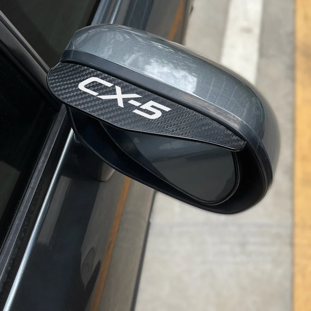 2Pcs Car Rain Eyebrow Rearview Mirror Visor Sticker Carbon Fiber Texture Accessories For Mazda CX5 CX 5 KE KF AWD Skyactiv CX-5