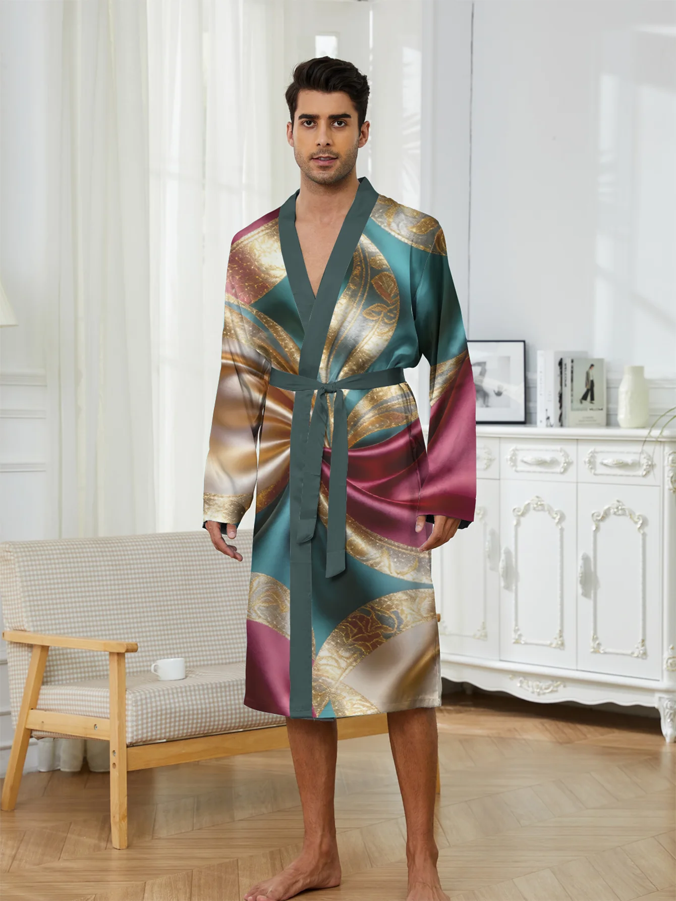 Men's Lightweight Spring/Autumn 3D Digital Print Quick-Dry Long Sleeve Air Conditioning Funny Pajamas
