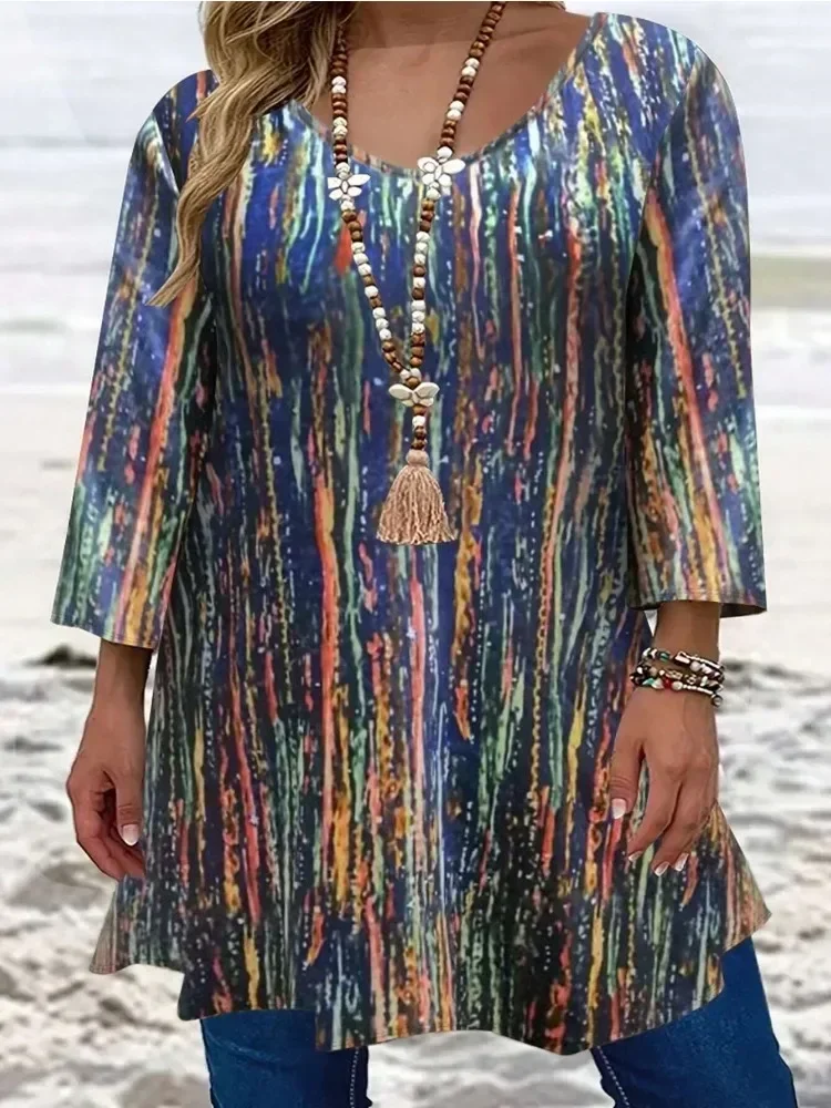 

Women's Plus Size1XL-5XL Fashion Full Body Printed T-shirt Ladies Casual Long Sleeved Casual Loose T-shirt Versatile Elegant Top