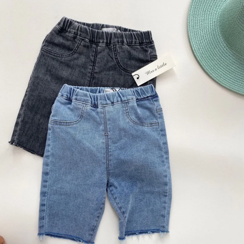 

Jenny&Dave Summer denim capris girls' 2023 new westernized soft and thin cycling denim shorts for children