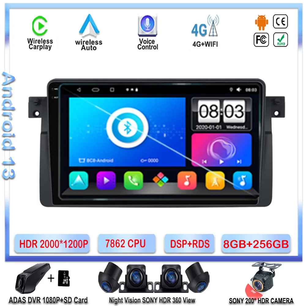 

7862 CPU Android 13 For BMW E46 Coupe M3 Rover 316i 318i Auto Radio Multimedia Player Stereo Head Unit GPS Navigation No 2din