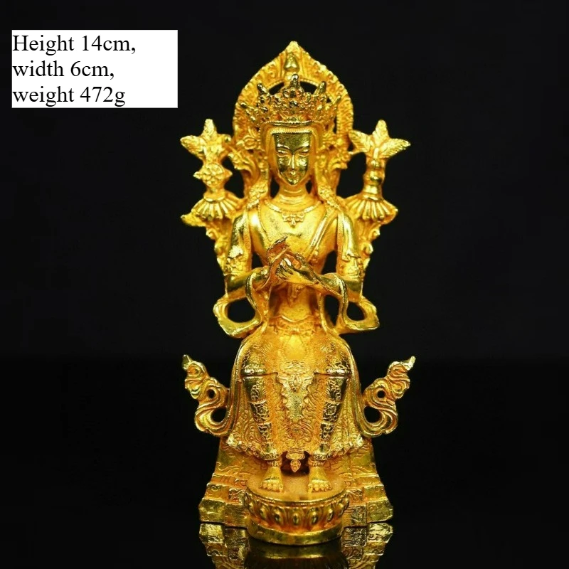 Vintage Copper Alloy Gilt Tibetan Buddha Old-fashioned Handmade Three-dimensional Carving Art Fine Crafts Ornaments