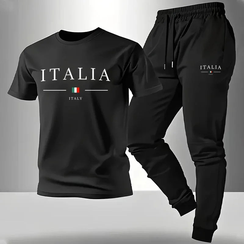 

Men's Set T-shirt and Sweatpants Italy Print Summer Short Sleeve Tracksuit Male Home Outdoor Comfort Casual Tees Outfit S-3XL