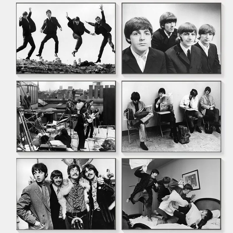 1960s Famous Rock Band Music Vintage Black White Photography A-Abbey Road Poster Canvas Painting Wall Art Pictures Home Decor