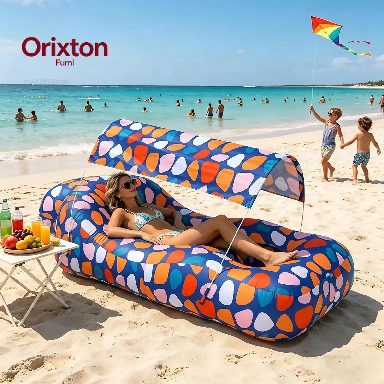 Inflatable Beach Lounger Camping Air Sofa With Sun Shade No-Pump Blow Up Couch For Outdoor Camping Hiking Picnic Vacation