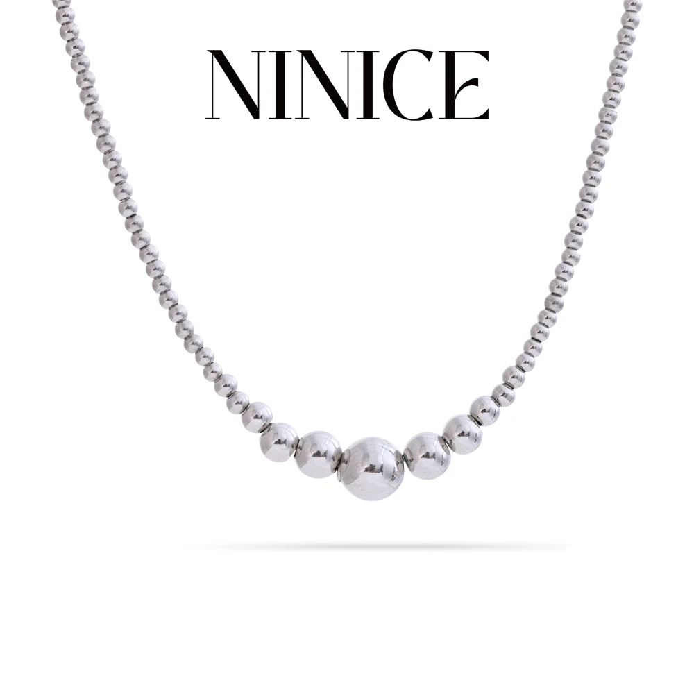 NiNice اليدوية والمجوهرات 316L الفولاذ المقاوم للصدأ الخرز سلسلة قلادة للنساء محكم مقاوم للماء اكسسوارات شخصية