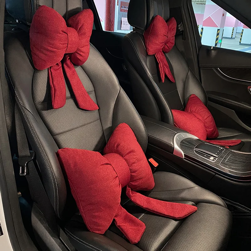 Creative Bowknot Shape Car Neck Pillow Female Cute Car Seat Headrest Support Waist Pillows Sofa Auto Interior Ornaments