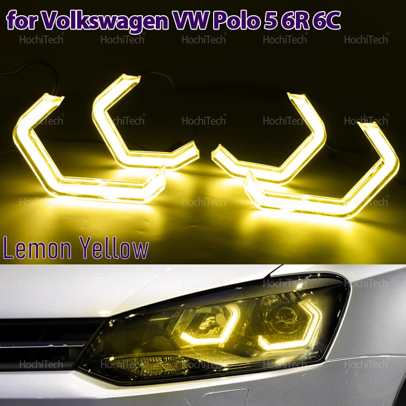 

Лимонно-желтый цвет Angel Eyes Light DTM Style M4 Daytime Light Белый свет для Volkswagen VW Polo 5 6R 6C CrossPolo Vento