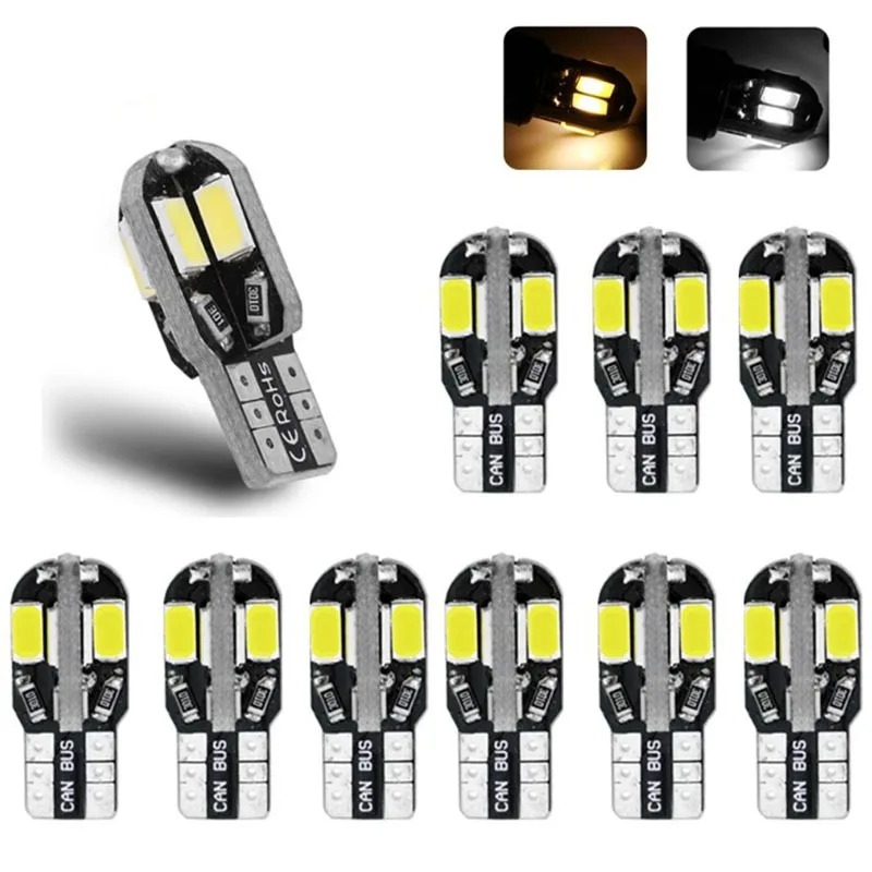 

10PCS Car Interior Bulb W5W T10 LED 5730 8SMD Canbus Error Free 12V 194 168 Map Dome Lights Parking Light Auto Signal Lamp