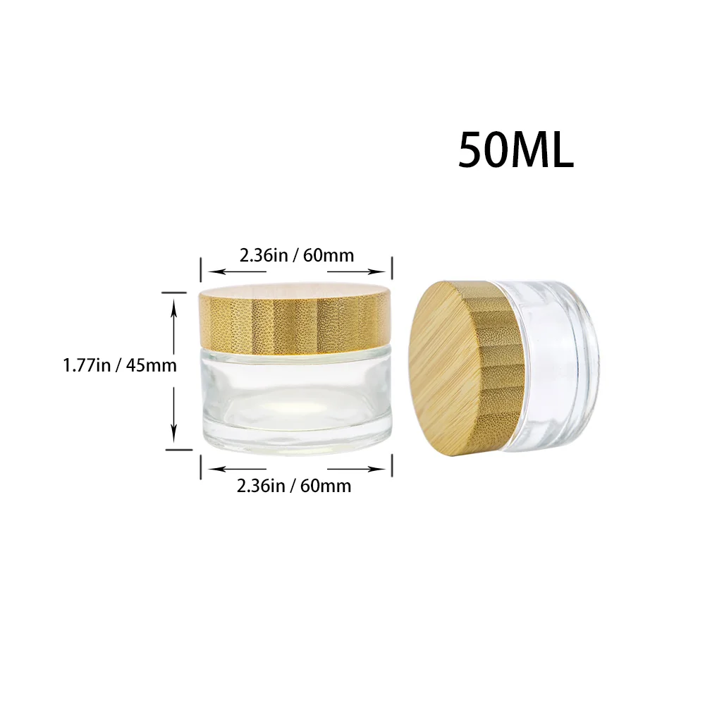 50ml Face Cream Bottle Cosmetics Jars Empty Clear Glass Vials Customized Bamboo Cap Skin Care Products Gifts 6Pcs