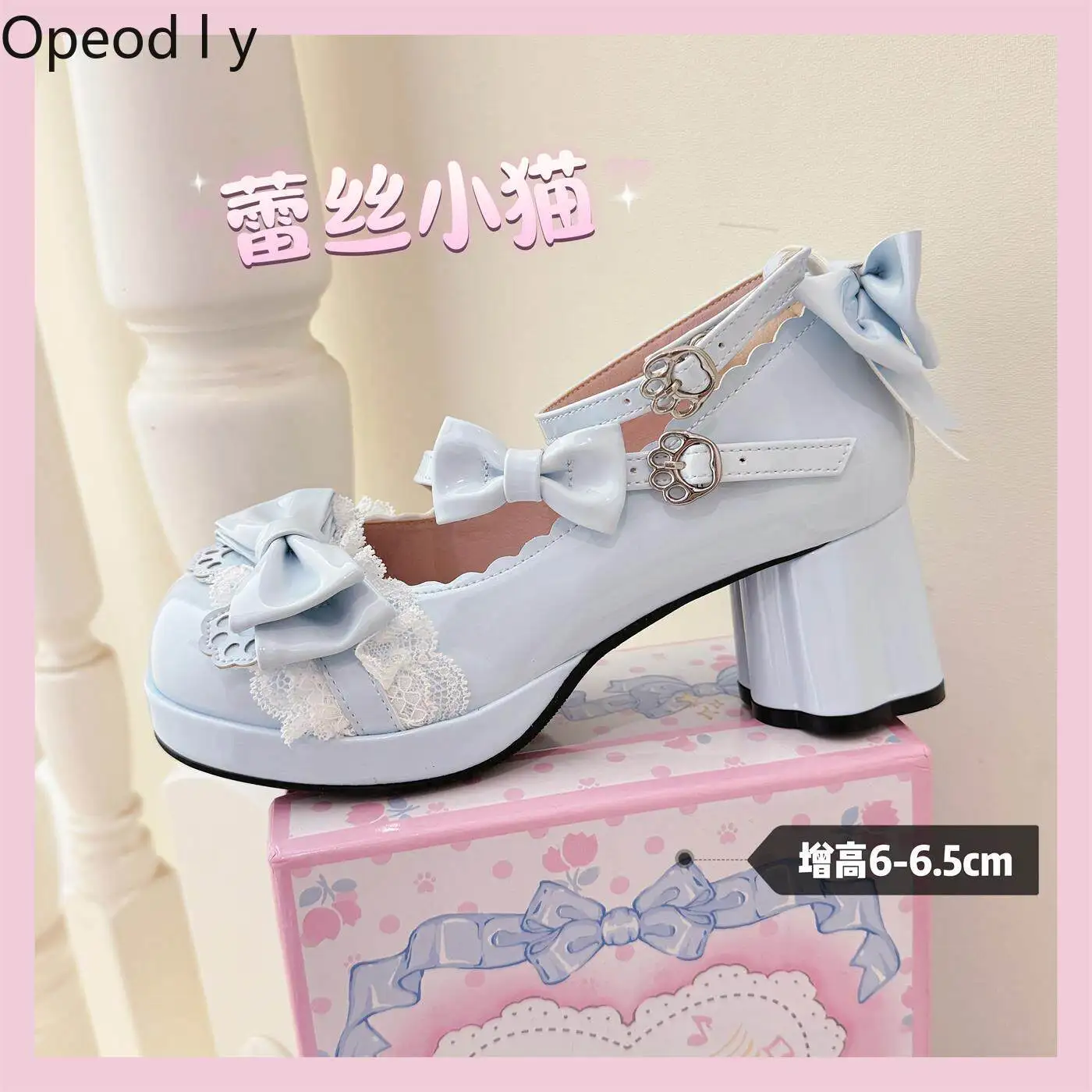 Japanese original sweet and cute Lolita high heels lace bow round head thick heel jk uniform Mary Jane women single shoes
