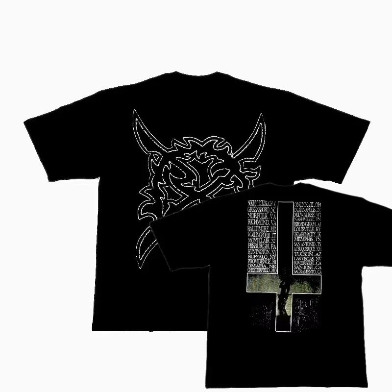 

Opium Ken Carson limited edition short sleeve t-shirt peripheral portrait cross print, new summer casual loose t-shirts for men