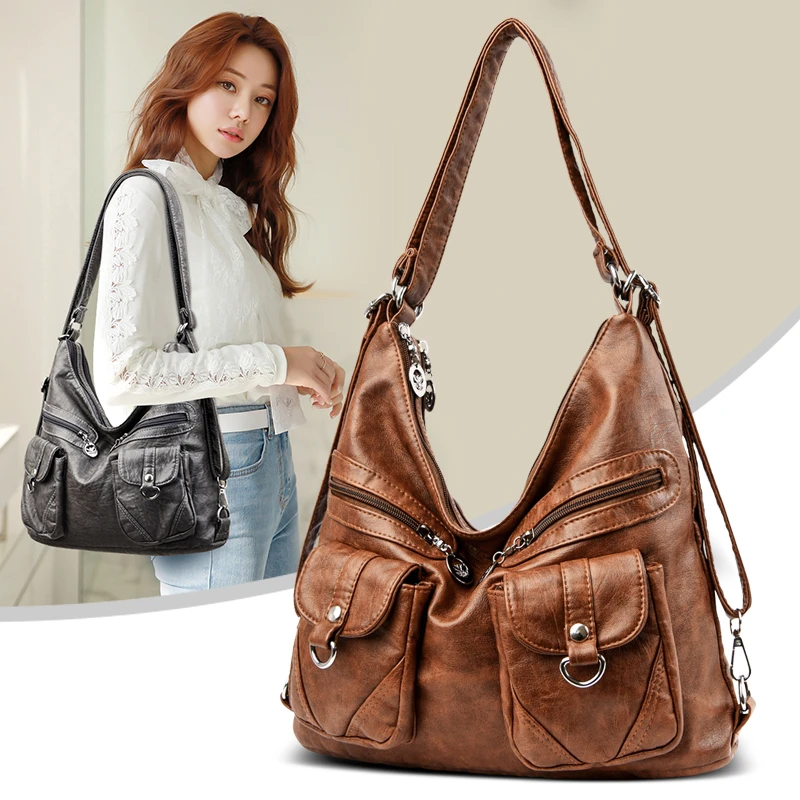

Luxury Women Soft Leather Shoulder Bag Fashion Designer Large Tote bags Lady Crossbody Bags Multi-functional Backpack Handbag