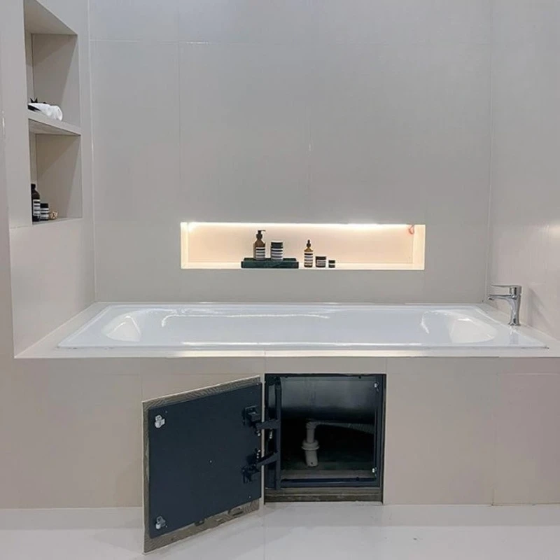 Bathroom tile bathtub invisible door maintenance port floor heating water separator sewer pipe embedded hidden maintenance hole