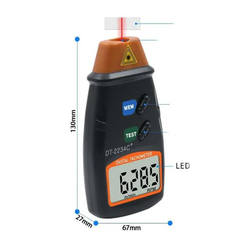 Durable DT2234C PLUS Laser Counter Meter Non-contact Tachometer Rev RPM Counter for Testing Engine Rotation Speed Gauge Tools