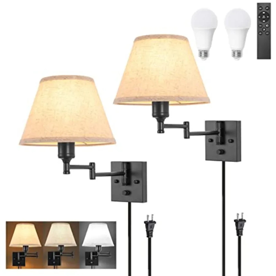 

Wall Sconce with Remote Control, Dimming 10%-100% and Adjustable Color Temperature 2700K-6500K Swing Arm Wall Lights with Plug