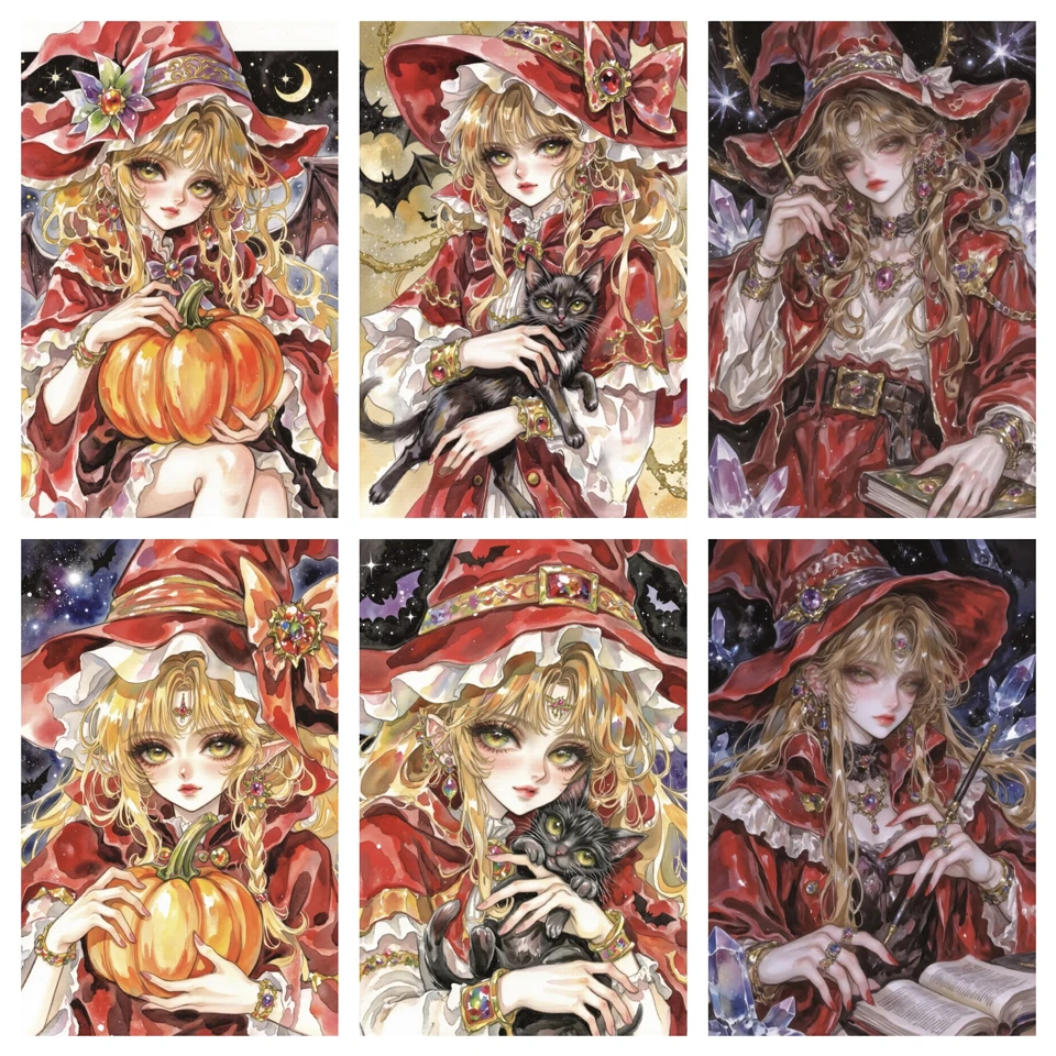 

New Diamond Painting Cartoon Girl Witch 5d Diamond Mosaic Animal Cat Rhinestone Picture Home Decoration Craft Set