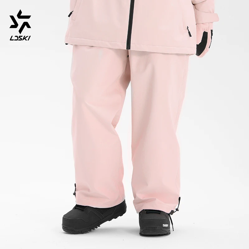 LDSKI Ski Pants Oversize 3L Waterproof Breathable Warm Polar Fleece Thick Powder Skirt Snowboarding Hiking Trouser Women Men