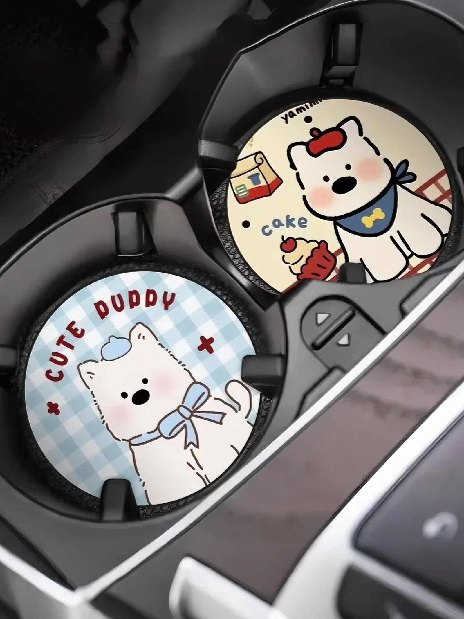 Cartoon Cute Car Leather Cup Mat – Cute & Practical Car Accessory, Anti-Slip, Heat-Insulating, Adding Warmth to the Car Interior