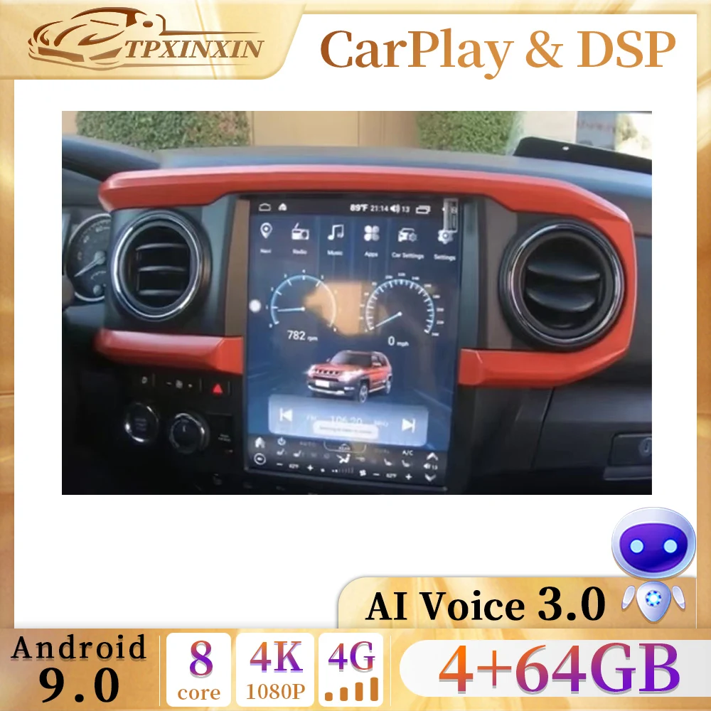 

4+64GB Android 12.1" Tesla Screen For Toyota Tacoma 2016-2021 Car Radio Multimedia CarPlay Player Navigation GPS DSP Head Unit
