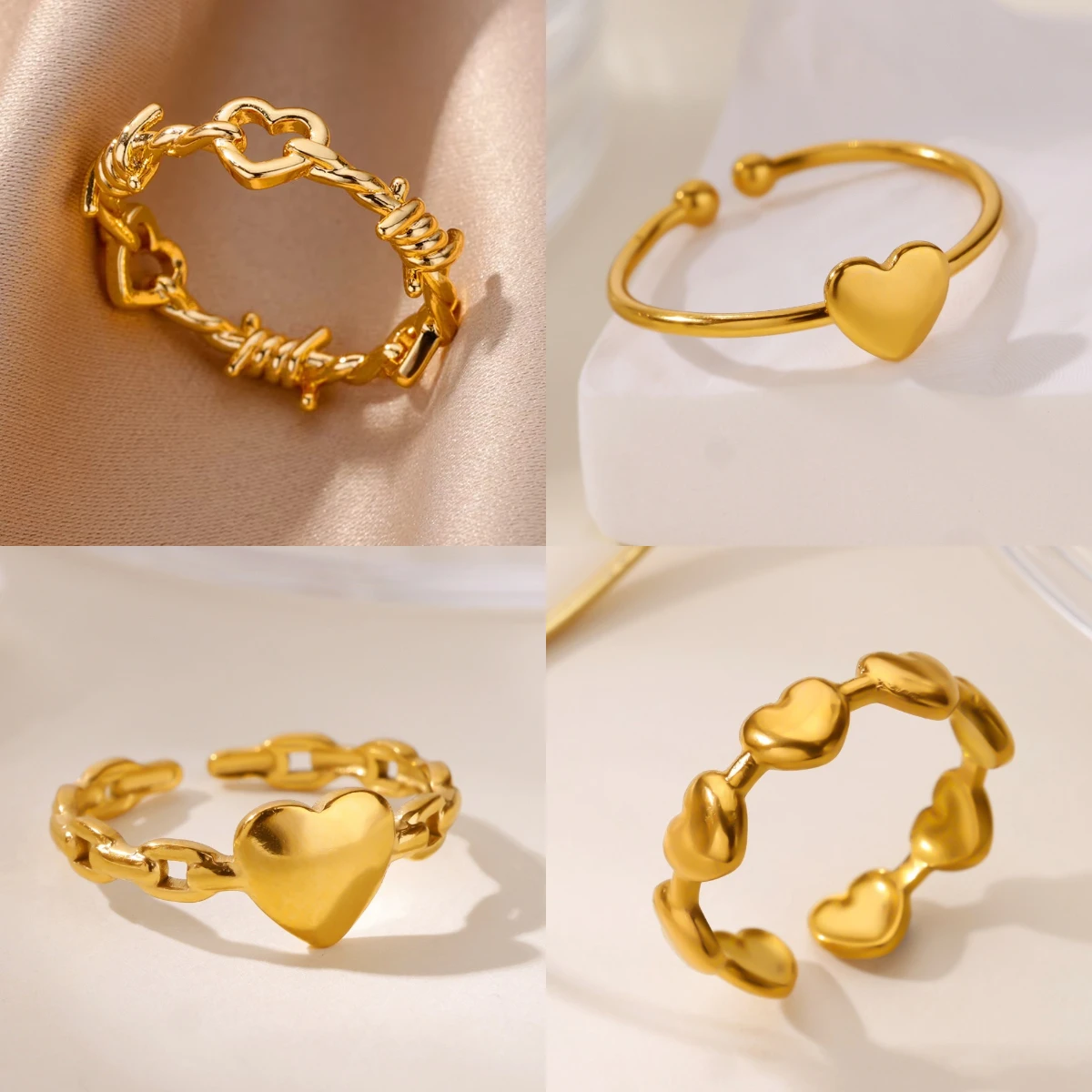Anéis de coração de aço inoxidável para mulheres, vintage, cor dourada, fio farpado, anel de dedo, joias estéticas, presentes, anillos mujer