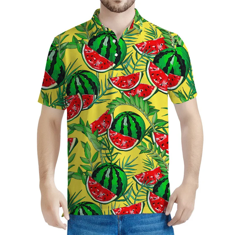 Colorful Watermelon Pattern Polo Shirt Men Women Summer Harajuku Short Sleeves Tees Kids Hawaiian 3d Printed Fruit T-Shirt