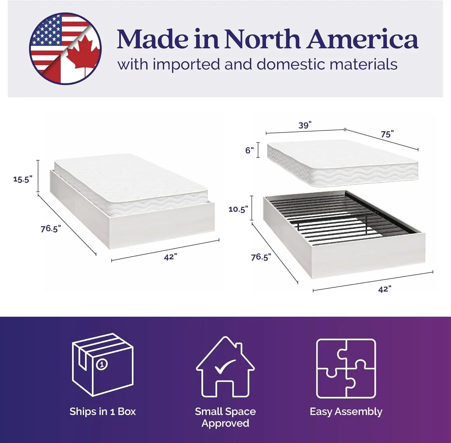 Magnus Set matras dan rangka Platform, Twin, Ivory Oak