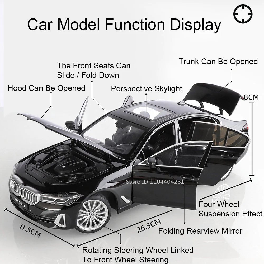 1:18 530Li XDrive A6L modèle de voiture en alliage moulé sous pression portes de voiture ouvert volant avant quatre roues Suspension véhicules cadeaux d'anniversaire