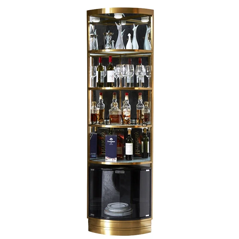 YJ light luxury stainless steel wine cabinet household living room corner cabinet glass triangle cabinet fan corner wall wine