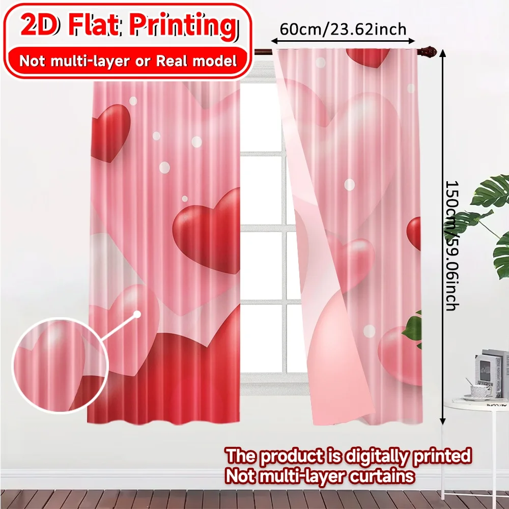 2D Flat Printing,2pcs Heart Wonderland Popular Pattern Curtains Versatile 100% Polyester Curtains Decorations Outdoor Use for
