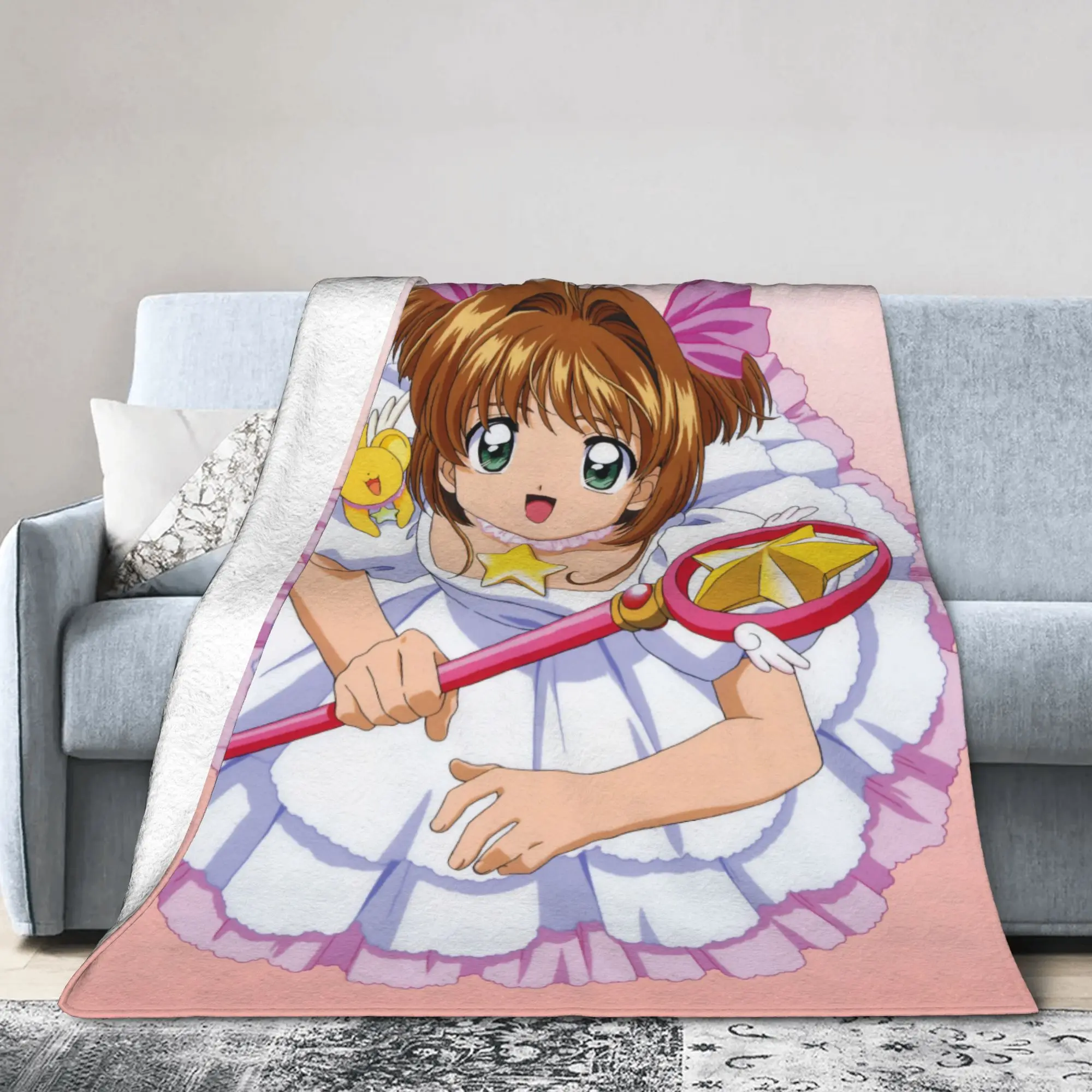 Anime Cardcaptor Sakura Blanket Flannel Autumn/Winter  Portable Ultra-Soft Throw Blanket for Sofa Bedroom Plush Thin Quilt