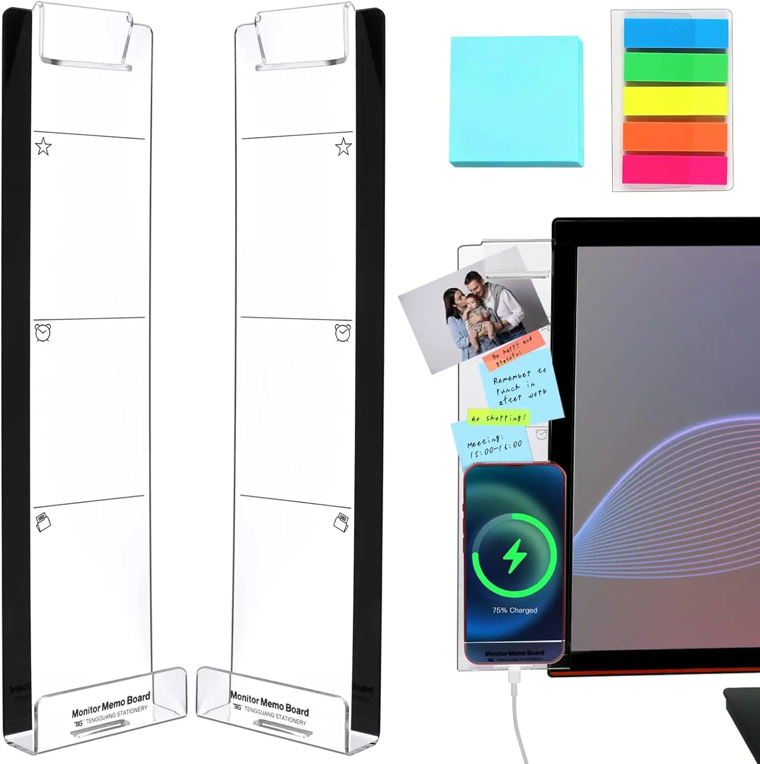 

Acrylic Monitor Memo Board Set with Sticky Notes, Office Desk Accessories, Computer Screen Sticky Note Holder