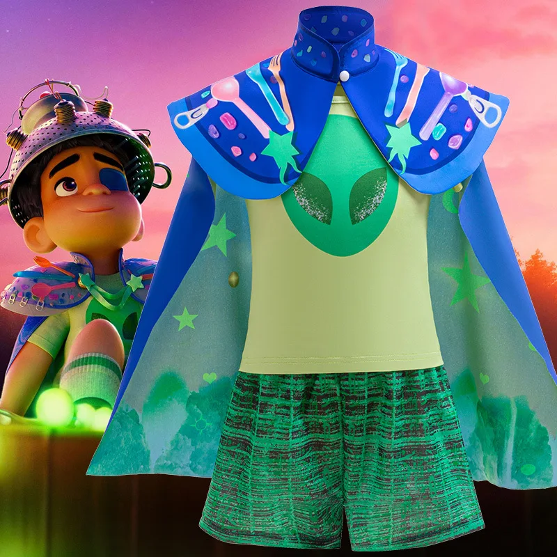 

2025 Disney's New Movie "Elio" Boy Cosplay Elio Same Handsome Short-Sleeved Blue Clothing Top + pants + Eye Mask + Cloak Suit